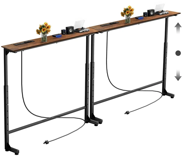 Main image of 90 inch Behind Couch Table with Outlets Sofa Table Rustic Brown | Adjustable Height(25"-37"),Skinny Couch Shelf with Charging Station,Long Entryway Tables for Living Room