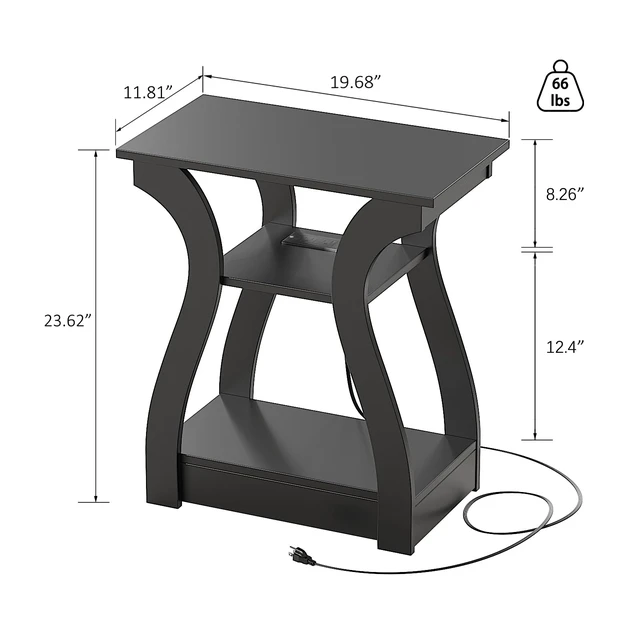 Alt view image 3 of 7 - End Tables Living Room with Charging Station, Black Side Tble | Side Table Living Room, with USB Ports and Outlets, Nightstand for Bedroom, 3-Tier Storage Shelf, Bedside Table