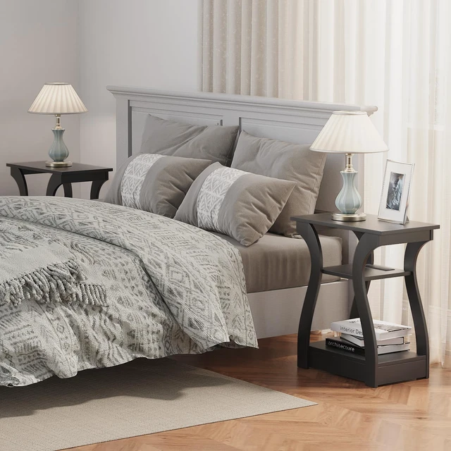 Alt view image 6 of 7 - End Tables Living Room with Charging Station, Black Side Tble | Side Table Living Room, with USB Ports and Outlets, Nightstand for Bedroom, 3-Tier Storage Shelf, Bedside Table