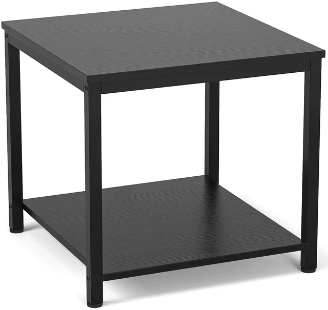 Main image of Side Table 20 Inch Square, 2-Tier Coffee Tea End Table Nightstands for Sofa Couch Bed, Metal Wood Accent Modern Simple Industrial Style Side Table for Living Room Bedroom, Black