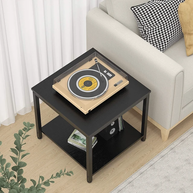 Alt view image 2 of 7 - Side Table 20 Inch Square, 2-Tier Coffee Tea End Table Nightstands for Sofa Couch Bed, Metal Wood Accent Modern Simple Industrial Style Side Table for Living Room Bedroom, Black