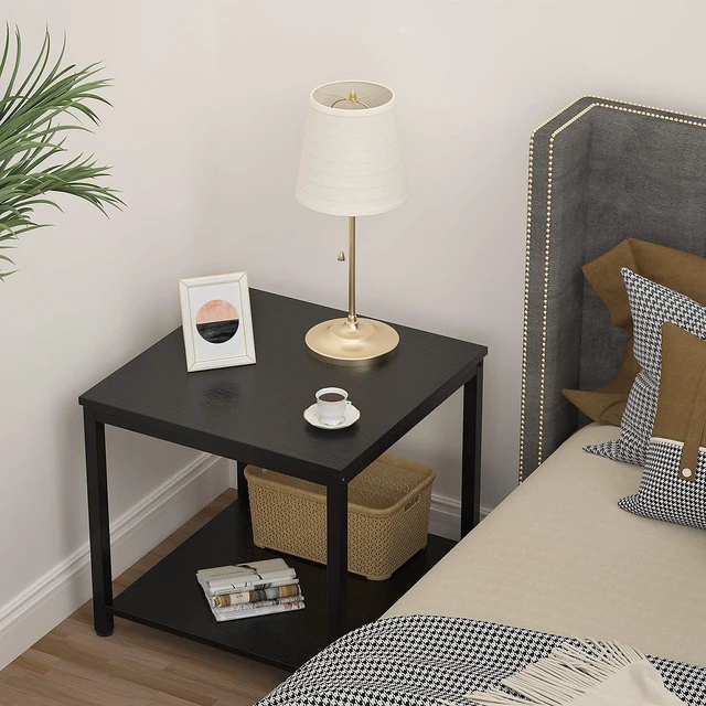 Alt view image 3 of 7 - Side Table 20 Inch Square, 2-Tier Coffee Tea End Table Nightstands for Sofa Couch Bed, Metal Wood Accent Modern Simple Industrial Style Side Table for Living Room Bedroom, Black