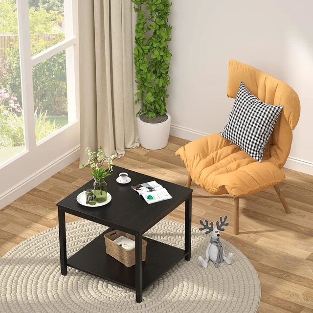 Alt view image 4 of 7 - Side Table 20 Inch Square, 2-Tier Coffee Tea End Table Nightstands for Sofa Couch Bed, Metal Wood Accent Modern Simple Industrial Style Side Table for Living Room Bedroom, Black
