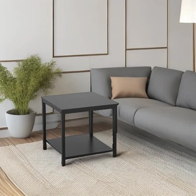 Alt view image 5 of 7 - Side Table 20 Inch Square, 2-Tier Coffee Tea End Table Nightstands for Sofa Couch Bed, Metal Wood Accent Modern Simple Industrial Style Side Table for Living Room Bedroom, Black