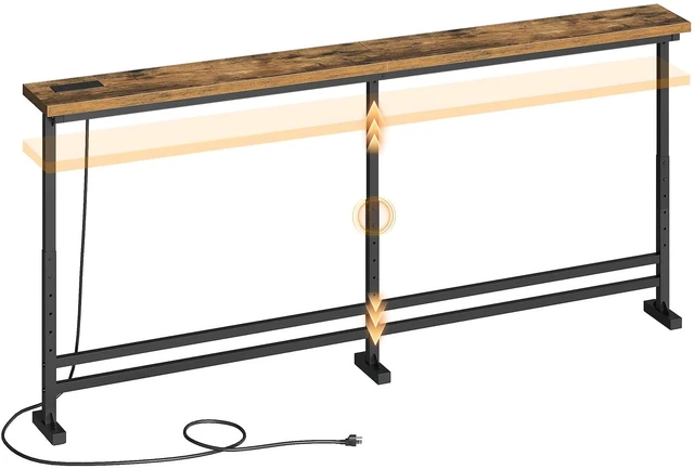 Main image of 70.9" Console Table with Adjustable Height (27.6"-35.4") and Power Outlet, Skinny Behind Couch Table, Narrow Long Sofa Table for Living Room, Hallway, Entryway, Rustic Brown and Black CT08UBR