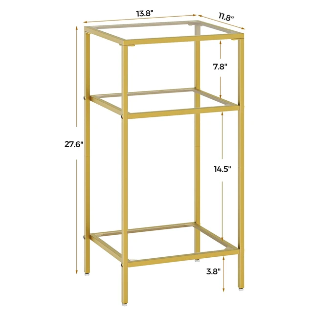 Alt view image 6 of 7 - Side Tables Set of 2, 3-Tier End Tables with Tempered Glass | Nightstands with Storage Shelves, Slim Sofa Tables for Living Room & Bedroom, Golden