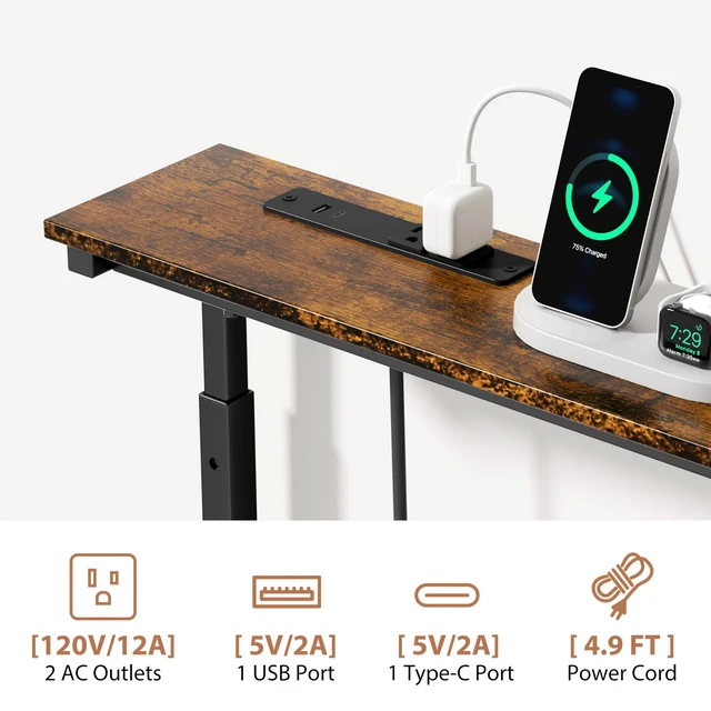 Alt view image 5 of 7 - 2 Pack Adjustable Height Narrow Console Table with Power Outlets, 90" Long Sofa Table with Charging Station Behind Couch Table Entryway Table for Living Room and Hallway Rustic Brown