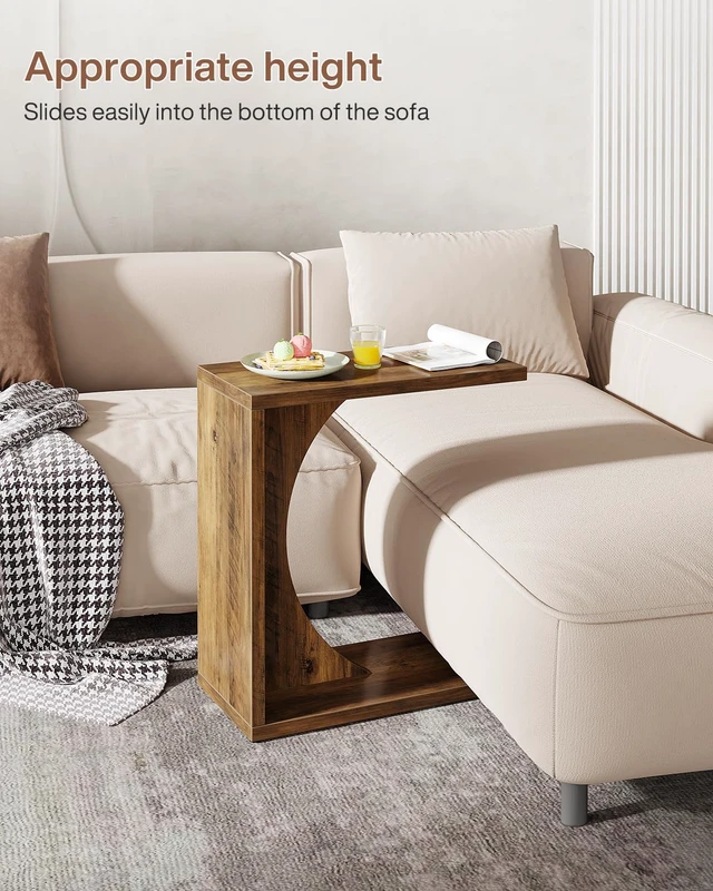 Alt view image 5 of 7 - C-Shaped End Table for Couch, Sofa Side Table, C Table for Small Space, Living Room, Bedroom (1, Brown)