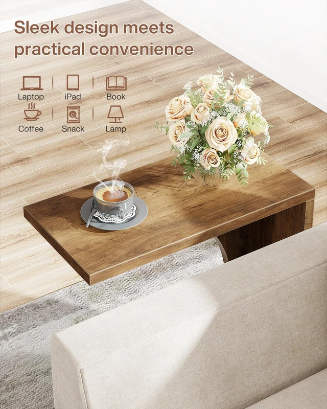 Alt view image 6 of 7 - C-Shaped End Table for Couch, Sofa Side Table, C Table for Small Space, Living Room, Bedroom (1, Brown)