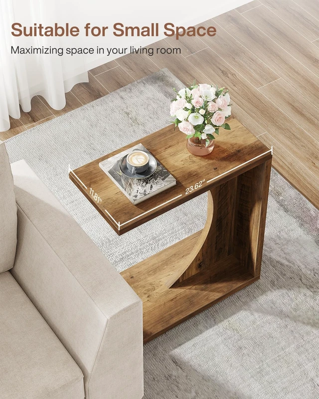 Alt view image 7 of 7 - C-Shaped End Table for Couch, Sofa Side Table, C Table for Small Space, Living Room, Bedroom (1, Brown)