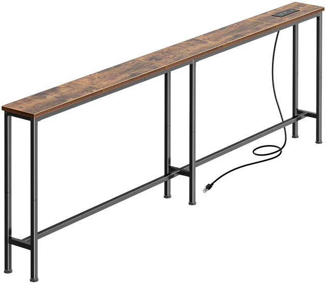 Main image of 70.8 Inch Console Table, Skinny Sofa Table with Charging Station | Narrow Behind Couch Table with Outlet, for Living Room, Sofa Back,Rustic Brown
