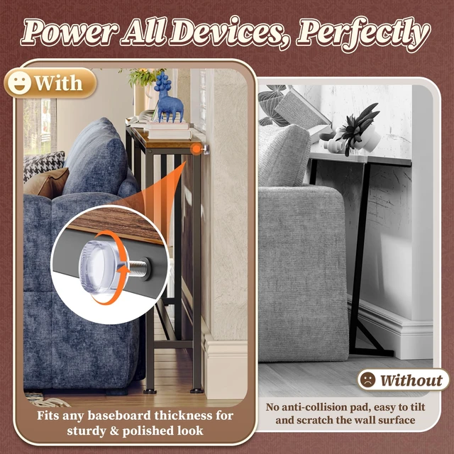Alt view image 7 of 7 - 70.8 Inch Console Table, Skinny Sofa Table with Charging Station | Narrow Behind Couch Table with Outlet, for Living Room, Sofa Back,Rustic Brown