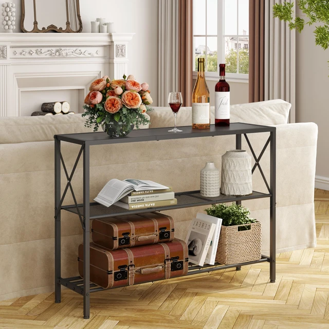 Alt view image 2 of 7 - Industrial Console Table, 3 Tier Entryway Table, Hallway Table, Narrow Sofa Table with Shelves, Entrance Table for Entryway, Living Room, Foyer, Office, Black