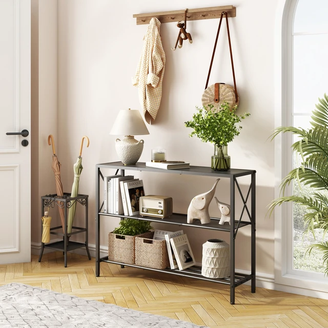Alt view image 3 of 7 - Industrial Console Table, 3 Tier Entryway Table, Hallway Table, Narrow Sofa Table with Shelves, Entrance Table for Entryway, Living Room, Foyer, Office, Black