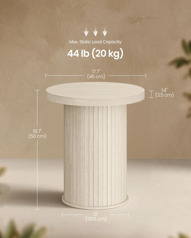 Alt view image 2 of 6 - Round Side Table, Tambour End Table, Mid Century Modern Nightstand | Easy Assembly, for Small Spaces, Living Room, Bedroom, Home Office, 17.7 x 19.7 Inches, Travertine Beige ULET295L101