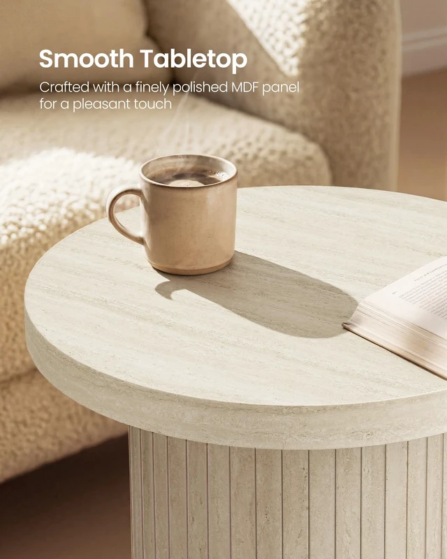 Alt view image 5 of 6 - Round Side Table, Tambour End Table, Mid Century Modern Nightstand | Easy Assembly, for Small Spaces, Living Room, Bedroom, Home Office, 17.7 x 19.7 Inches, Travertine Beige ULET295L101