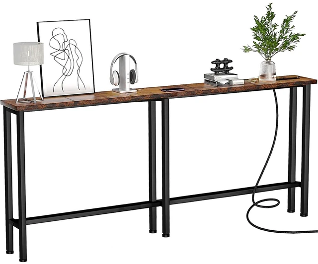 Main image of 70" Narrow Console Sofa Table with Power Outlets & 2 USB Ports | Metal Frame, Perfect for Hallway, Office, and Behind Couch Table - Easy Assembly, 4.9" Extension Cord Included