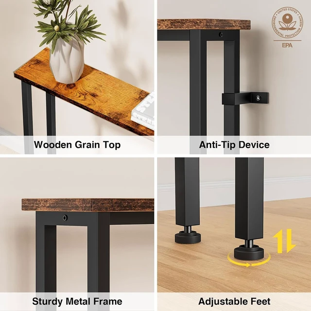 Alt view image 3 of 6 - 70" Narrow Console Sofa Table with Power Outlets & 2 USB Ports | Metal Frame, Perfect for Hallway, Office, and Behind Couch Table - Easy Assembly, 4.9" Extension Cord Included