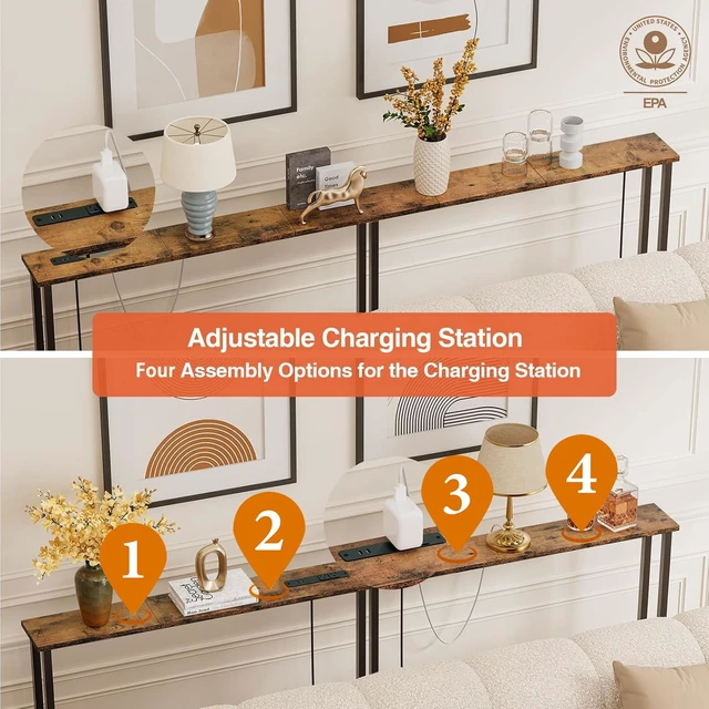Alt view image 4 of 6 - 70" Narrow Console Sofa Table with Power Outlets & 2 USB Ports | Metal Frame, Perfect for Hallway, Office, and Behind Couch Table - Easy Assembly, 4.9" Extension Cord Included