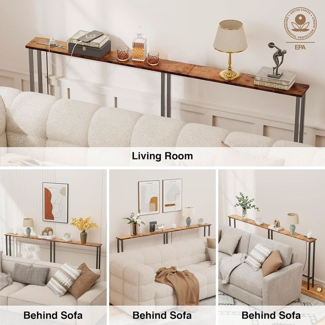 Alt view image 5 of 6 - 70" Narrow Console Sofa Table with Power Outlets & 2 USB Ports | Metal Frame, Perfect for Hallway, Office, and Behind Couch Table - Easy Assembly, 4.9" Extension Cord Included