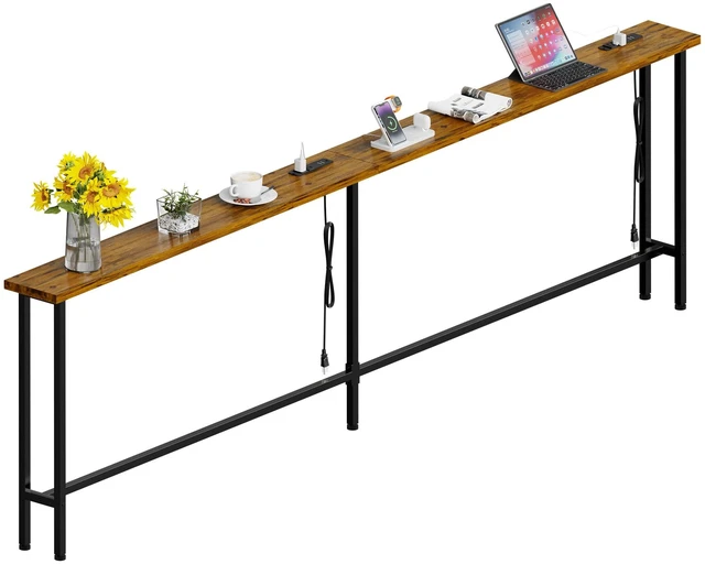 Main image of 90" Sofa Table with Built-in Power Strip (4 AC Outlets & 4 USB Ports) 4.9ft Power Cord, Metal Frame, Easy Assembly, Long Couch Table Behind Sofa, Living Room and Home Office | Rustic Brown