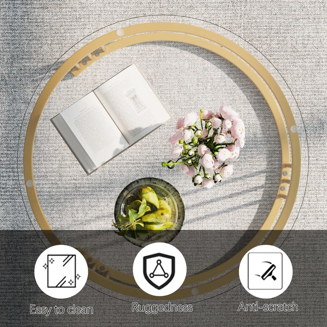 Alt view image 5 of 7 - Nesting Coffee Table, 23.6" Round Coffee Table Set of 2, Glass Nesting Table with Metal Frame, Ceter Tables for Living Room Bedroom Balcony, Gold