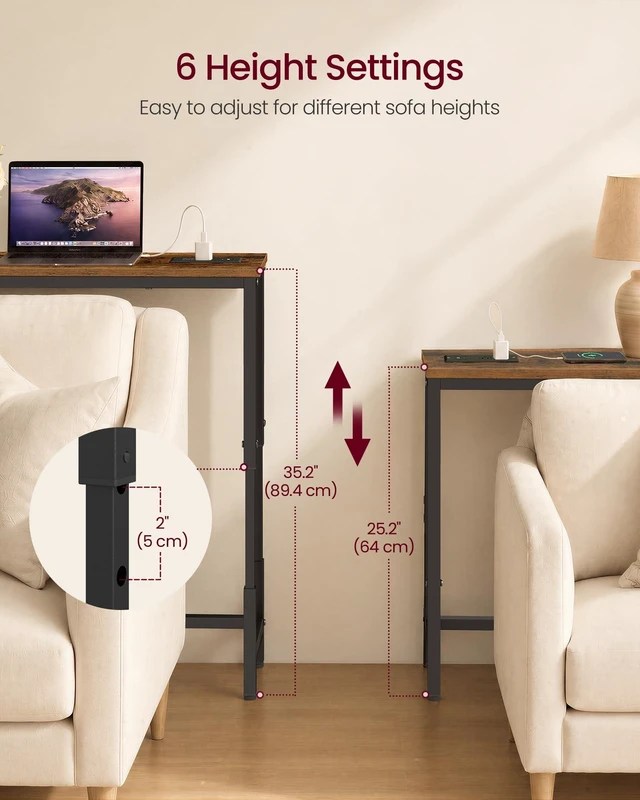 Alt view image 2 of 5 - 106.3"Console Table, 25.2-35.2"Height Adjustable, with Power Outlet | Narrow Behind Couch Table, Sofa Table Easy Assembly, Rustic Brown and Matte Black, BARNET Collection ULNT189K101