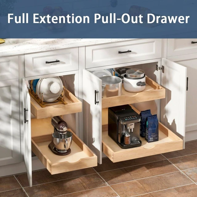 Alt view image 2 of 7 - Pull Out Cabinet Drawers - 6x2 Size Options (12-23'W,18-21'D), Pre-Assembled with Soft Close Slides, Solid Beechwood, Easy Installation(14'W x 18'D)