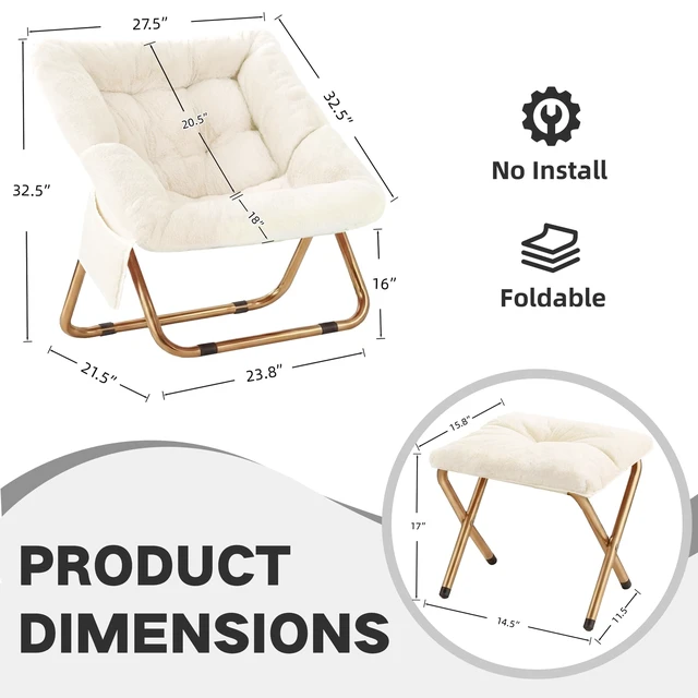 Alt view image 2 of 6 - Comfy Saucer Chair for Adults, Foldable Living Room Chairs, Soft Faux Fur Lounge Chair for Bedroom, Reading Chairs, X-Large (Ottoman-White)