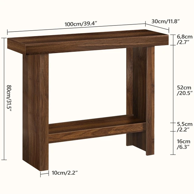 Alt view image 4 of 7 - Modern Console Table, 39.4" Rectangular Entryway Table, Walnut | Narrow Console Table with Storage Shelves, Mid-Century Side Table, for Hallway, Foyer, Corridor, Living Room, Easy Assembly