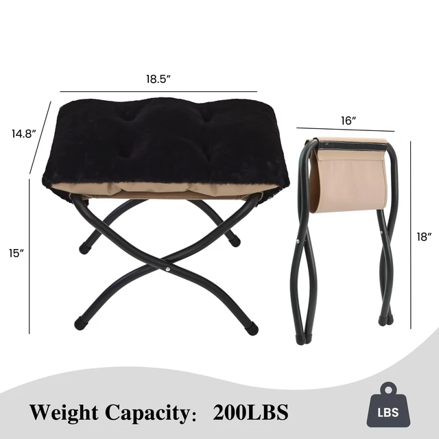Alt view image 2 of 7 - 15"(H) Folding Ottoman, Set of 2, Foldable Footrest Stool, Small Foot Stool for Couch, Collapsible Foot Rest Ottoman for Sofa, Accent Padded Ottomans for Living Room, Bedroom, Black