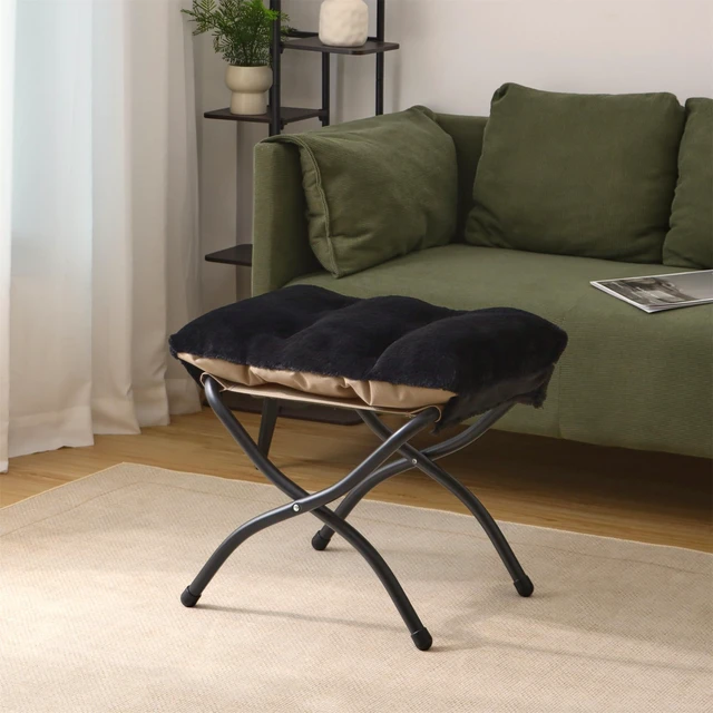 Alt view image 3 of 7 - 15"(H) Folding Ottoman, Set of 2, Foldable Footrest Stool, Small Foot Stool for Couch, Collapsible Foot Rest Ottoman for Sofa, Accent Padded Ottomans for Living Room, Bedroom, Black