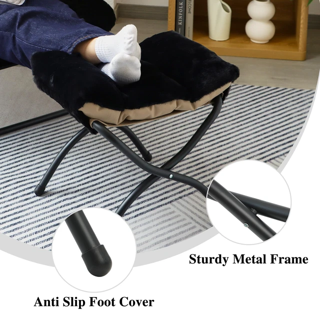 Alt view image 7 of 7 - 15"(H) Folding Ottoman, Set of 2, Foldable Footrest Stool, Small Foot Stool for Couch, Collapsible Foot Rest Ottoman for Sofa, Accent Padded Ottomans for Living Room, Bedroom, Black