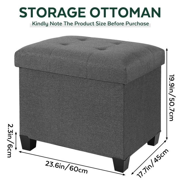 Alt view image 2 of 7 - Ottoman with Storage, Rectangular Storage Ottoman, Linen Ottomans with Legs for Living Room Bedroom Dorm, 23.6" D x 17.7" W x 19.9" H, Grey