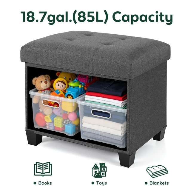 Alt view image 3 of 7 - Ottoman with Storage, Rectangular Storage Ottoman, Linen Ottomans with Legs for Living Room Bedroom Dorm, 23.6" D x 17.7" W x 19.9" H, Grey