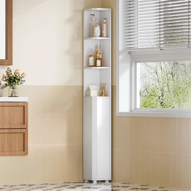 Main image of Corner Cabinet, Tall Bathroom Corner Cabinet with Doors | Narrow Storage Cabinets with Adjustable Shelves, Bathroom Organizers and Storage for Small Space, White BC30003X