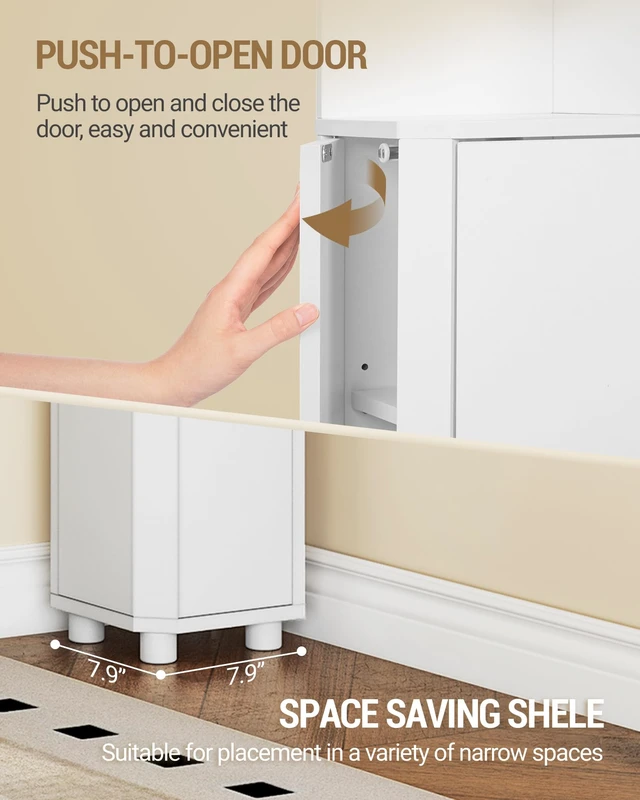 Alt view image 6 of 7 - Corner Cabinet, Tall Bathroom Corner Cabinet with Doors | Narrow Storage Cabinets with Adjustable Shelves, Bathroom Organizers and Storage for Small Space, White BC30003X