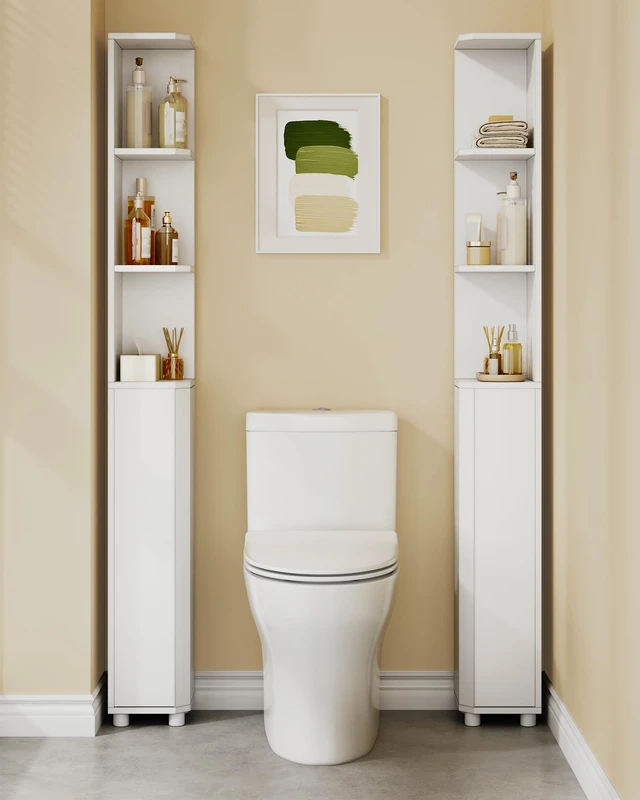 Alt view image 3 of 7 - Corner Cabinet, Tall Bathroom Corner Cabinet with Doors | Narrow Storage Cabinets with Adjustable Shelves, Bathroom Organizers and Storage for Small Space, White BC30003X