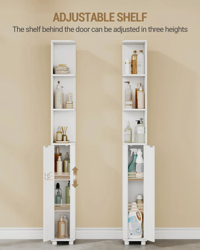 Alt view image 5 of 7 - Corner Cabinet, Tall Bathroom Corner Cabinet with Doors | Narrow Storage Cabinets with Adjustable Shelves, Bathroom Organizers and Storage for Small Space, White BC30003X