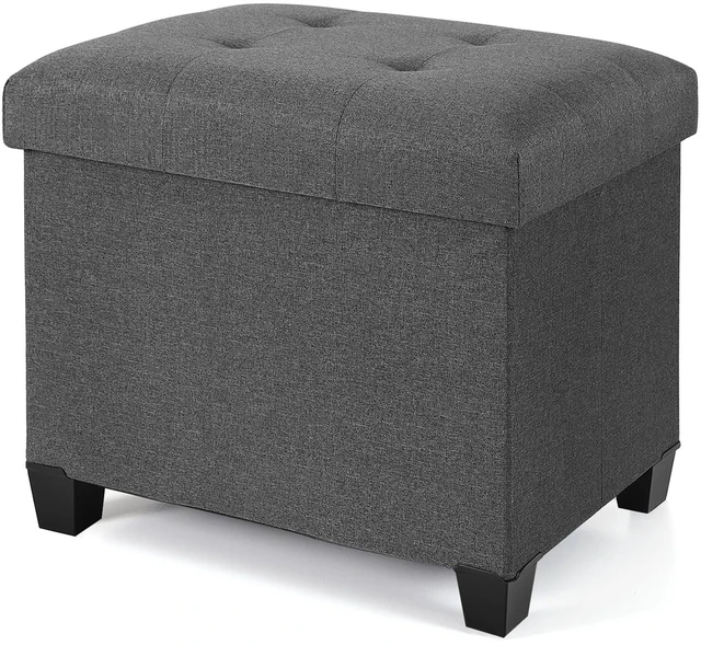 Main image of Ottoman with Storage, Rectangular Storage Ottoman, Linen Ottomans with Legs for Living Room Bedroom Dorm, 23.6" D x 17.7" W x 19.9" H, Grey