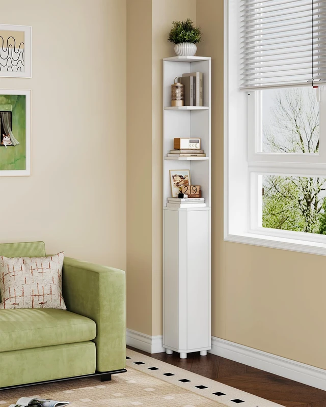 Alt view image 4 of 7 - Corner Cabinet, Tall Bathroom Corner Cabinet with Doors | Narrow Storage Cabinets with Adjustable Shelves, Bathroom Organizers and Storage for Small Space, White BC30003X