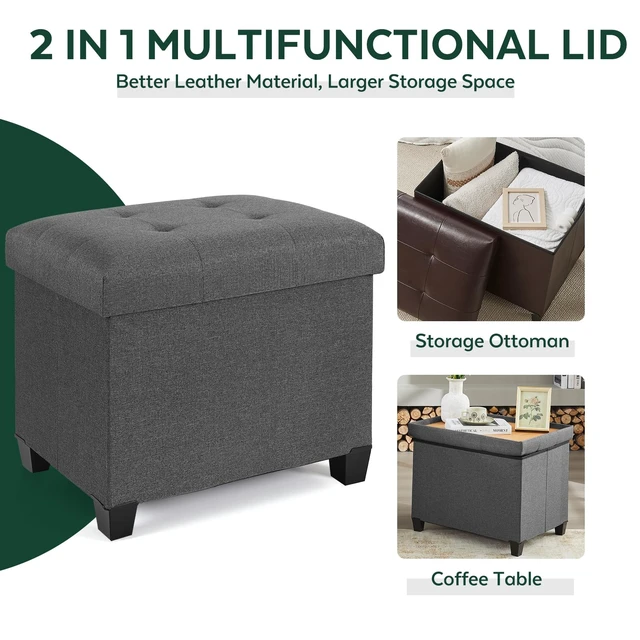 Alt view image 6 of 7 - Ottoman with Storage, Rectangular Storage Ottoman, Linen Ottomans with Legs for Living Room Bedroom Dorm, 23.6" D x 17.7" W x 19.9" H, Grey