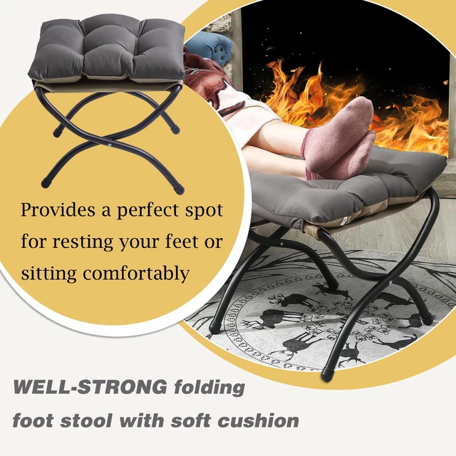 Alt view image 4 of 7 - 15" Upholstered Folding Foot Rest Stool with Foldable Metal Frame Dark Grey | Foldable Indoor/Outdoor Footrest Washable Ottoman Footstool Compact Size 18.5"×14.8"×15" for Living Room, Bedroom, Patio