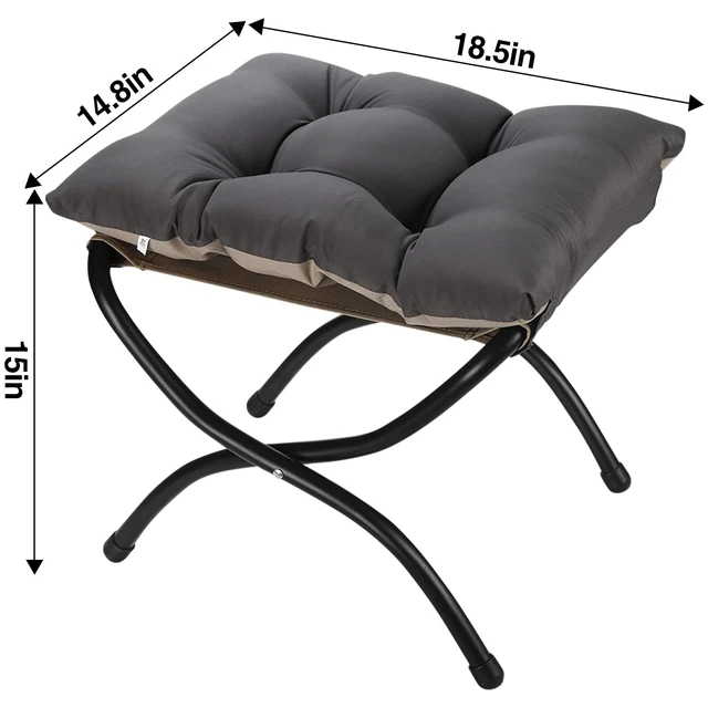 Alt view image 6 of 7 - 15" Upholstered Folding Foot Rest Stool with Foldable Metal Frame Dark Grey | Foldable Indoor/Outdoor Footrest Washable Ottoman Footstool Compact Size 18.5"×14.8"×15" for Living Room, Bedroom, Patio