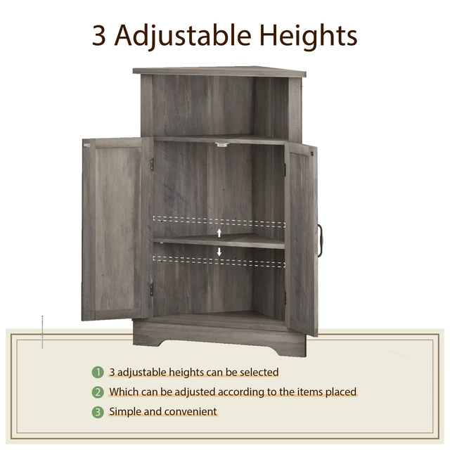 Alt view image 3 of 7 - Bathroom Corner Storage Cabinet, Farmhouse Floor Corner Cabinet with Barn Door and Adjustable Shelf, Wash Grey Narrow Cabinet Organizer for Bathroom, Living Room, Kitchen