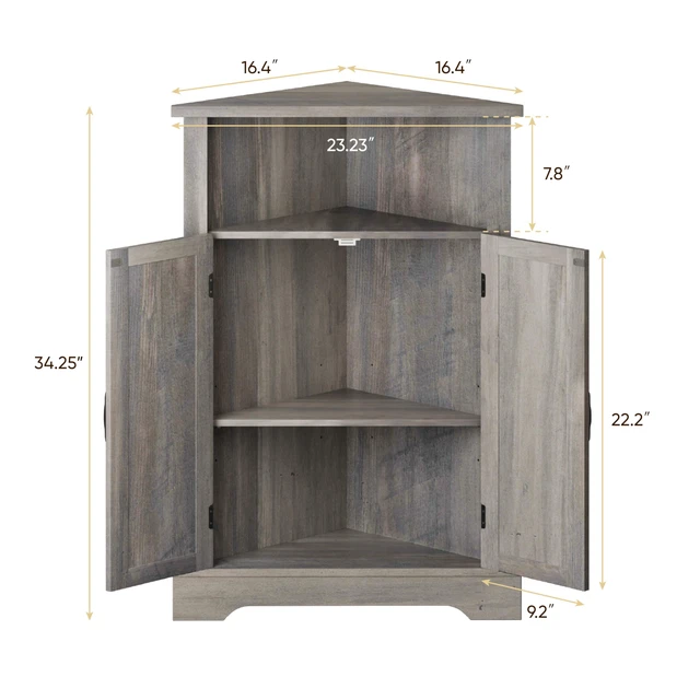 Alt view image 7 of 7 - Bathroom Corner Storage Cabinet, Farmhouse Floor Corner Cabinet with Barn Door and Adjustable Shelf, Wash Grey Narrow Cabinet Organizer for Bathroom, Living Room, Kitchen