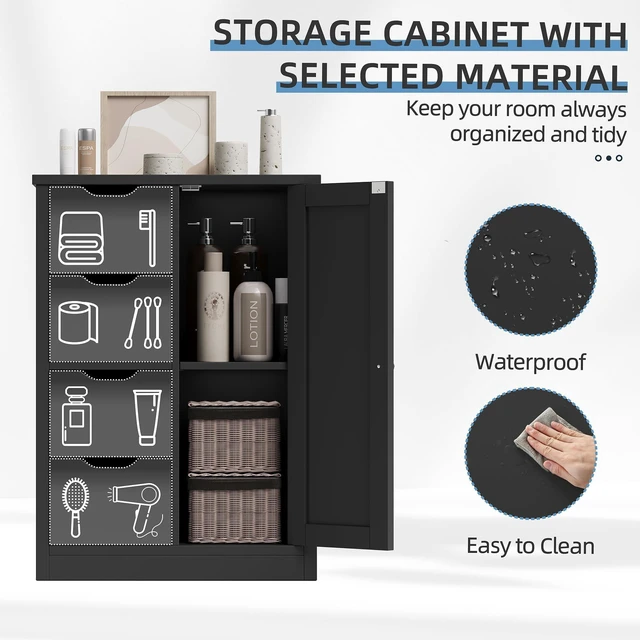 Alt view image 2 of 4 - Bathroom Small Floor Storage Cabinet with 4 Drawers, Black | Wooden Storage Organizer with Adjustable Shelf, Freestanding Bathroom Furniture, Home Storage Unit