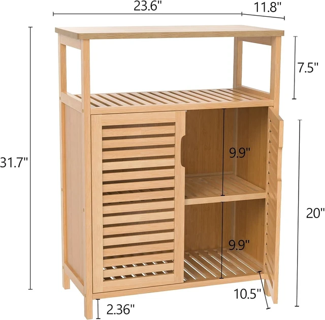 Alt view image 3 of 7 - Bamboo Bathroom Storage Cabinet with 2 Doors, Floor Freestanding Cabinet | Bathroom Cabinet Storage for Living Room, Kitchen, Entryway