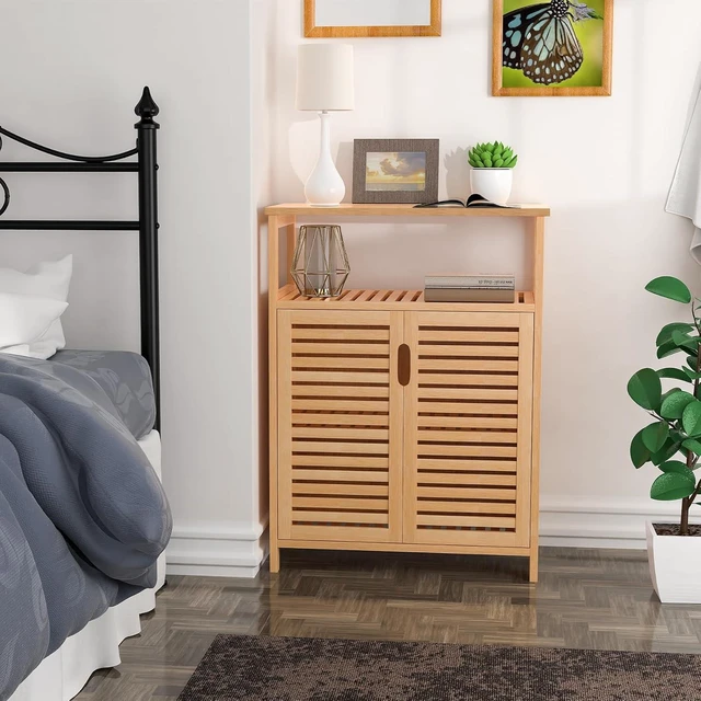 Alt view image 7 of 7 - Bamboo Bathroom Storage Cabinet with 2 Doors, Floor Freestanding Cabinet | Bathroom Cabinet Storage for Living Room, Kitchen, Entryway