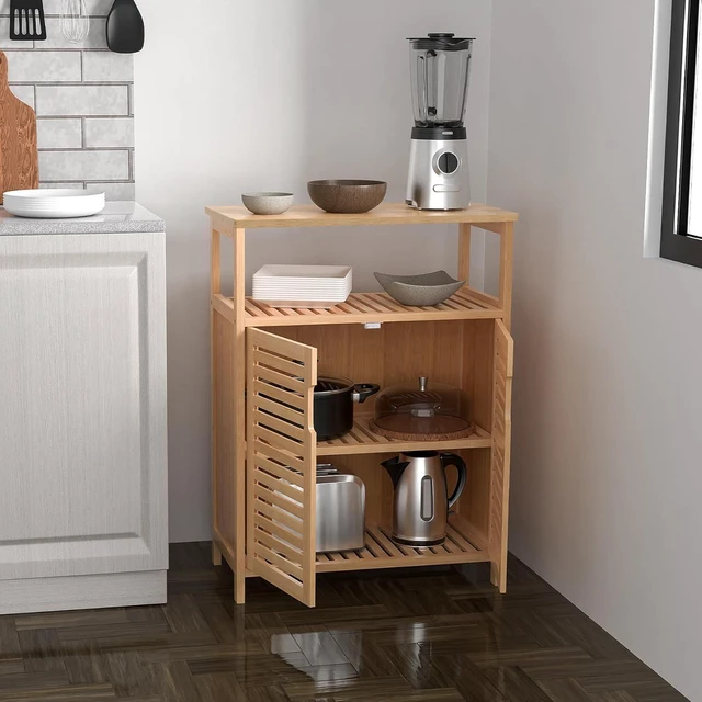 Alt view image 5 of 7 - Bamboo Bathroom Storage Cabinet with 2 Doors, Floor Freestanding Cabinet | Bathroom Cabinet Storage for Living Room, Kitchen, Entryway